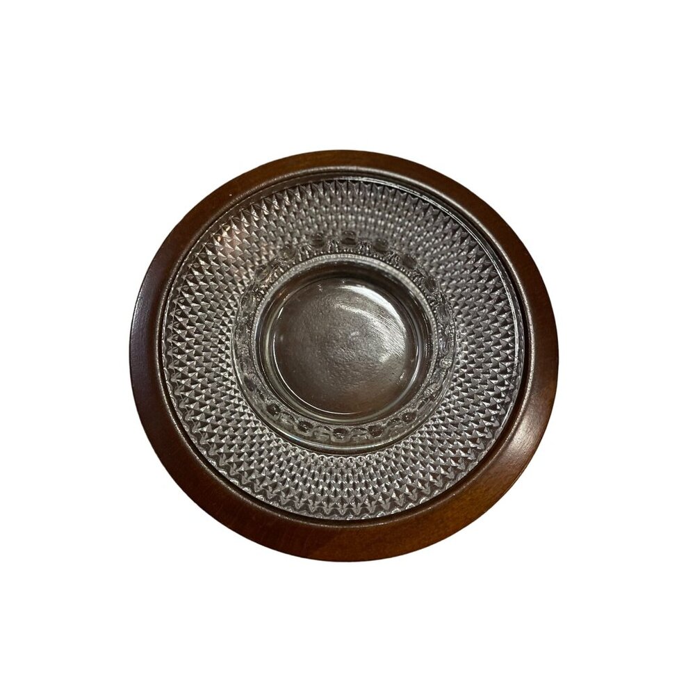 Vintage Ashtray Used Walnut Wood Glass Ashtray MCM